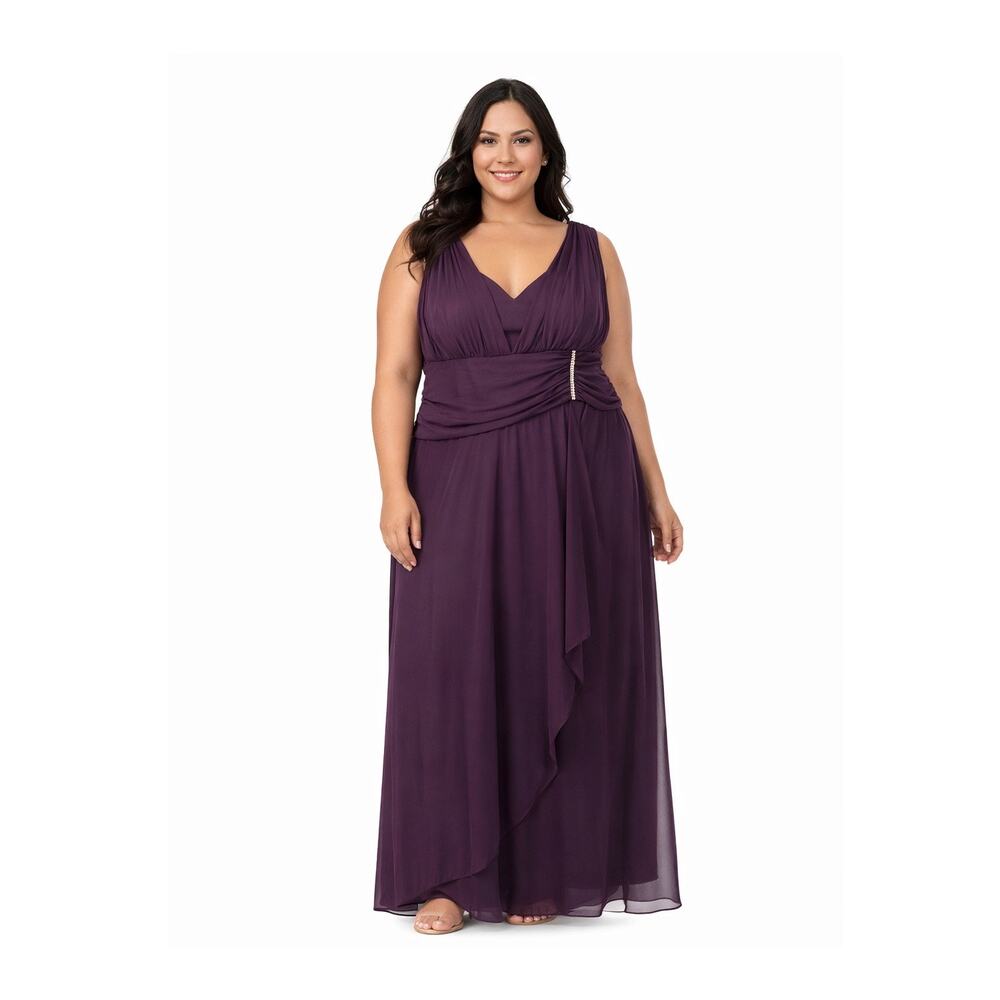 Betsy & Adam 2000s NWT Plum Chiffon Evening Gown Size 22W Rhinestone Detail